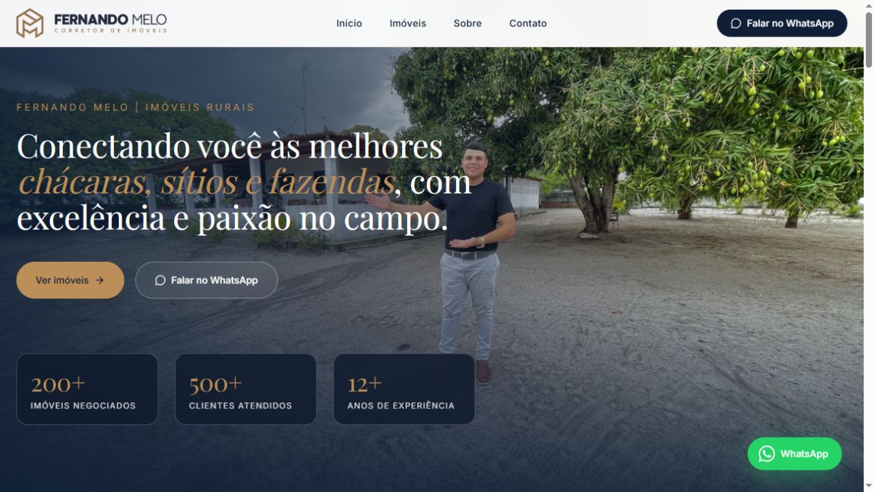 Prévia real do site Fernando Melo Imóveis